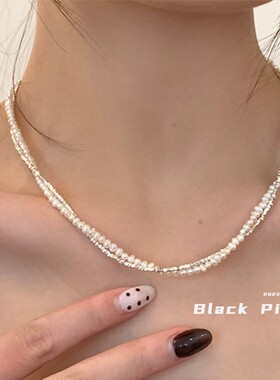 BLACK PINK-博主同款双层碎银子珍珠缠绕小众复古个短项链AX912N