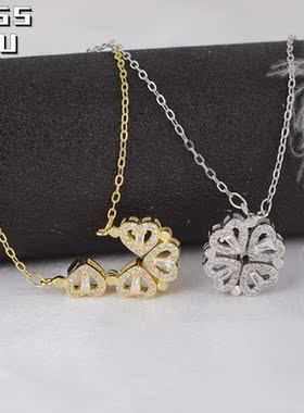 s925纯银幸运四叶草项链女ins网红百变一款多戴小爱心锁骨链情侣