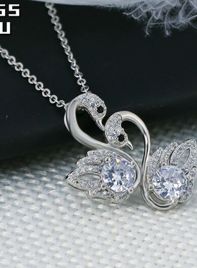 S925纯银饰双天鹅项链气质锁骨链