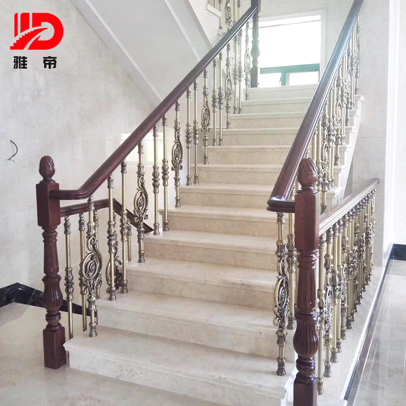 欧式古铜色直梯别墅铝艺楼梯栏杆立柱简约轻奢室内家居实木扶手