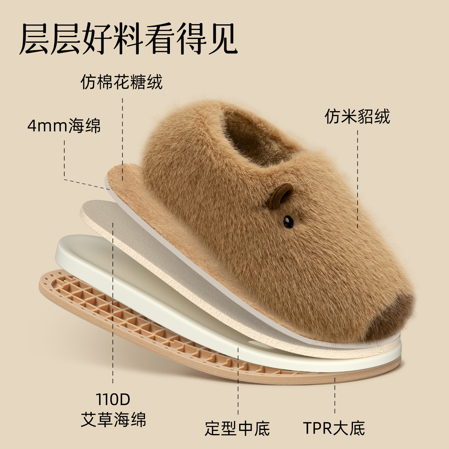 远港卡皮巴拉儿童棉鞋男童女孩子冬季毛绒室内保暖亲子包跟棉拖鞋,淘宝优惠券,粉丝福利购,淘宝优惠卷