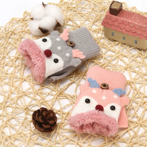 Детские удерживающие тепло перчатки для мальчиков, трикотажная милая детская хваталка, без пальцев