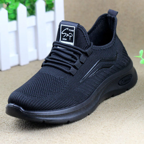 黑色男款工作鞋老北京布鞋男单鞋软底中老年爸爸鞋厨师防滑休闲鞋 - 图1