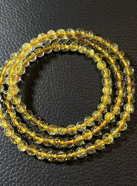 天然发晶手链 发丝清晰 晶体通透 黄发晶单圈手串招财