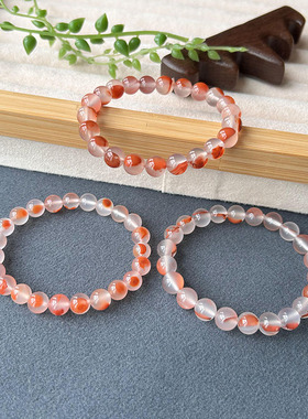 南红玛瑙手链飘花手串 荔枝冻飘花白冰种 樱桃红冰飘款朱砂花飘红