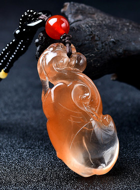 天然红水晶发晶项链珠红兔毛如意 吊坠女款转运招财挂坠 精致女款