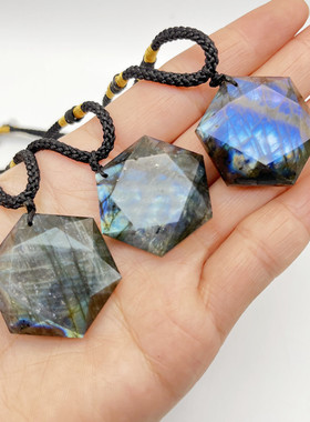 天然长石六芒星吊坠月光