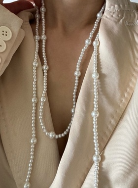 双层长珍珠项链串珠女式