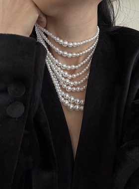 编织仿珍珠项链衣领串珠锁骨链
