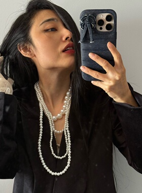 叠戴珍珠项链颈链优雅法式