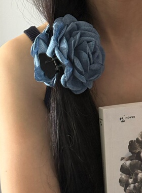 花朵抓夹牛仔蓝红鲨鱼夹子