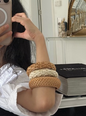 草藤编织宽手镯腕环叠戴女