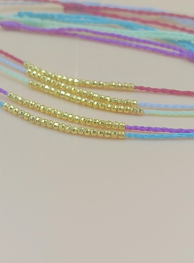 18K金爆闪镭射珠手链好运送礼手工转运编织手绳情侣款可调节手绳