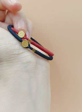 18K金福字扣钱币高光泰蜡线金刚结手绳纯手工编织