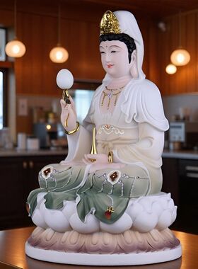 汉白玉观音菩萨佛像家用摆件