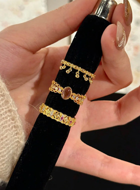 韵味紫色蕾丝古法戒指女复古高级小众轻奢食指戒中式国潮风指环