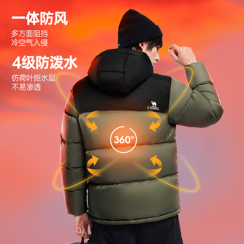 骆驼羽绒服男冬季2024新短款反季连帽棉服加厚面包服外套