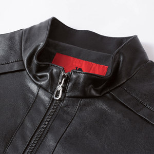 骆驼男装 春季新款修身韩版皮衣帅气做旧黑色皮夹克机车服外套男