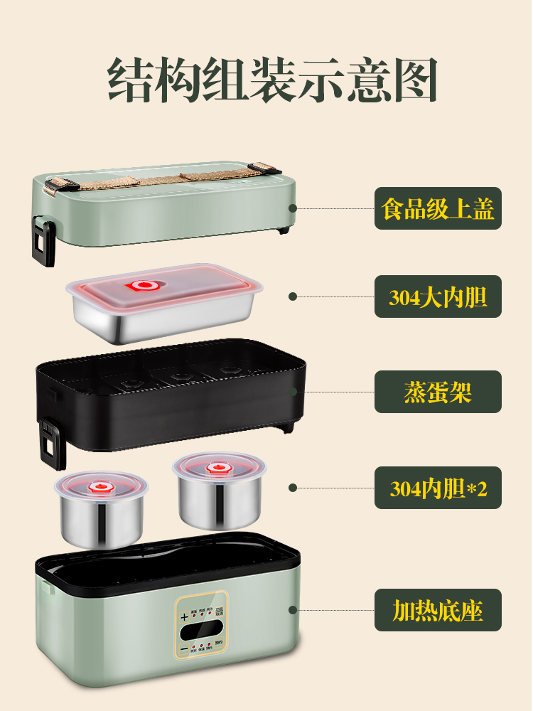 电热加热饭盒插电上班族保温蒸煮电加热便当盒便携热饭神器办公室-图2