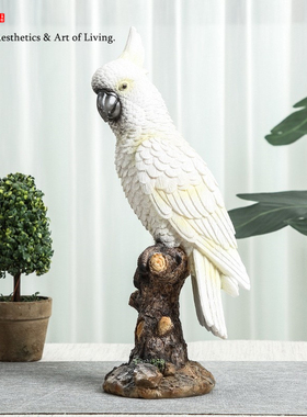 北欧仿真鹦鹉摆件创意树脂小鸟模型花园客厅玄关书柜桌面装饰摆设