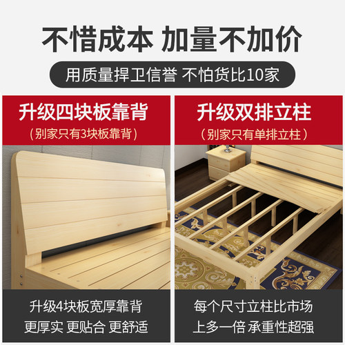 实木床1.5米松木双人床1.8米现代简约经济型出租房简易1.2m单人床 - 图1