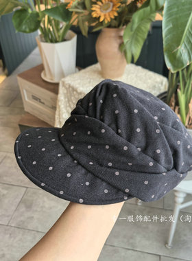 韩系波点褶皱软檐马术帽女秋冬