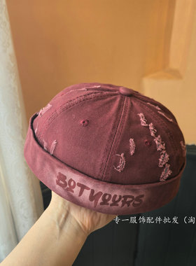 复古字母破洞瓜皮帽男女百搭潮款