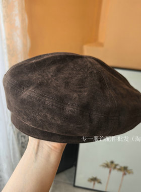 韩版麂皮绒前进帽女秋冬时尚百搭显脸小画家帽复古文艺报童帽子