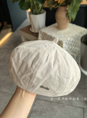 日系复古女春秋显脸小纯色贝雷帽