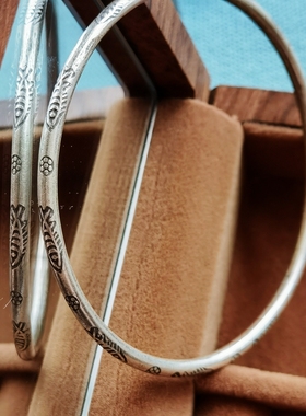 年年有余纯银手镯做旧清迈风