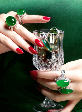 天然碧玉宝石925镶嵌原创绿玛瑙