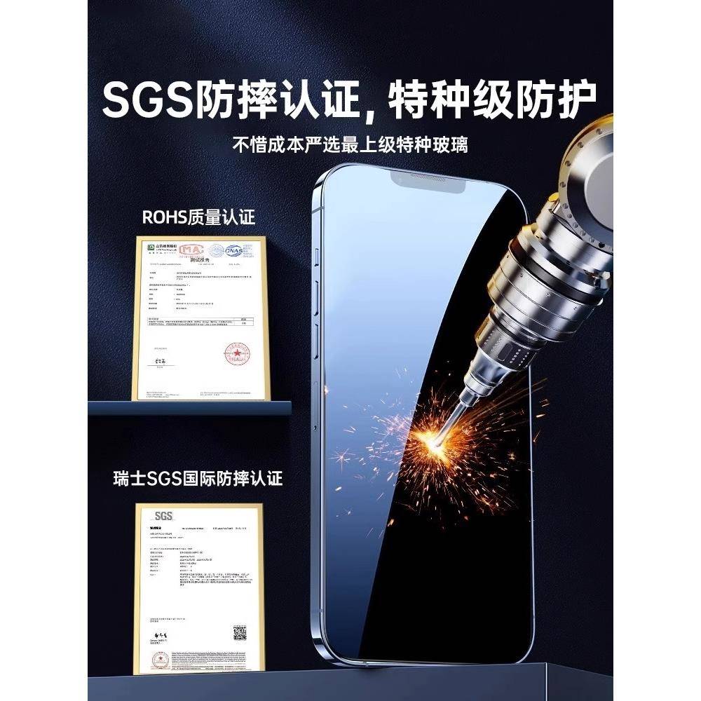 适用[进口无指纹]苹果16钢化膜iphone15promax手机13pro贴12高清16e防摔14plus新款11屏幕8pm防尘7防窥xr全包 - 图3