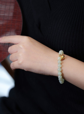 天然8MM晴水和田手链女S925银镀金柿柿如意好运手串闺蜜礼物批发