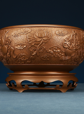 纯紫铜八宝吉祥钵聚宝盆门海摆件