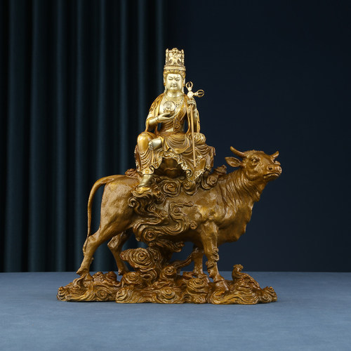 铜欣祥 黄铜虚空藏人物像 描金铜像家居装饰品工艺品艺术摆件 - 图1