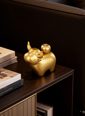 铜欣祥黄铜金色《牛市如虹》萌牛摆件桌面生肖牛装饰生日开业礼品