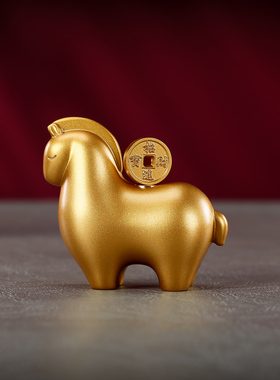 铜欣祥黄铜马上赚钱摆件生肖马摆设马年吉祥物生日开业商务礼品