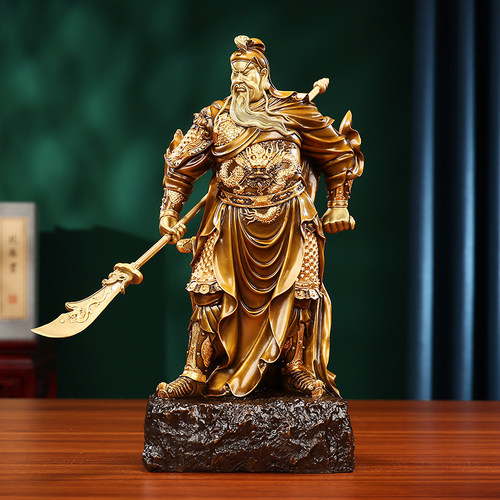 铜欣祥黄铜关公摆件家居装饰品客厅办公室武财神关二爷武圣关公像 - 图1