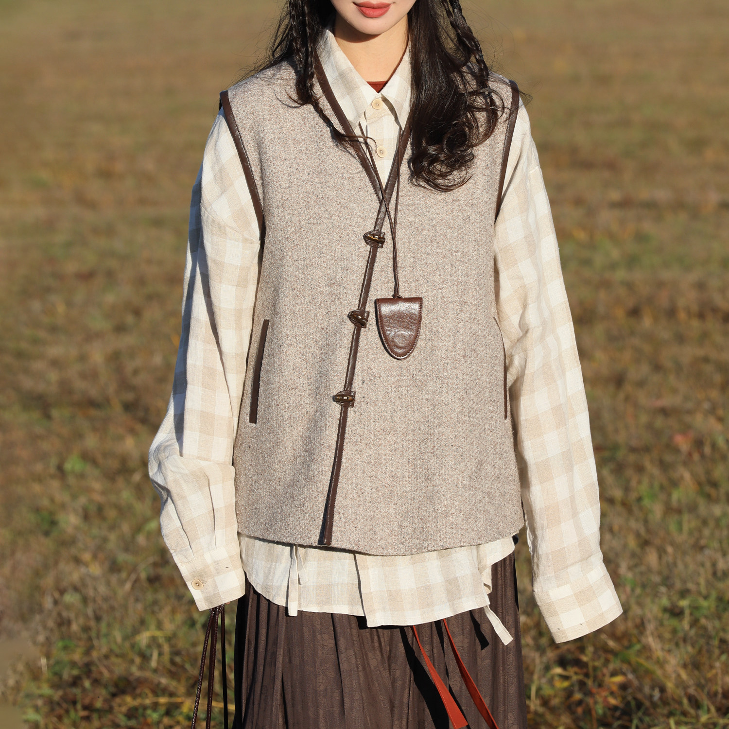 谜阿凰【紫胺马甲】新中式汉服上衣秋冬日常百搭叠穿女士比甲内搭 - 图3