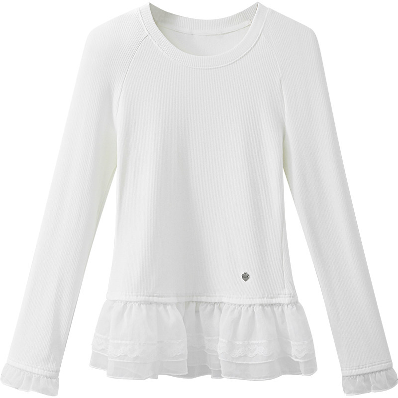 夕蒙2025新款冬季韩系高级感可外穿打底衫内搭蕾丝拼接长袖t恤女