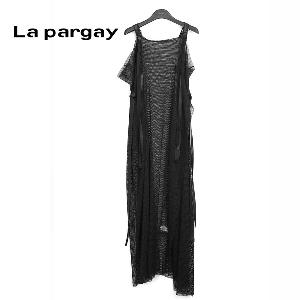 纳帕佳夏季新款黑色网布开叉背带裙女一字肩长款拖地裙子专柜正品,淘宝优惠券,粉丝福利购,淘宝优惠卷