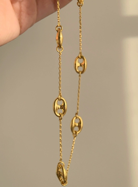 穿卫衣可以戴的项链～小猪鼻子锁骨链欧美金银双色休闲韩系高级感