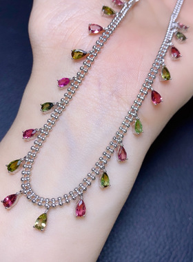 纯天然碧玺项链 s925纯银镶嵌。晶体干净颜色好主石3*5mm