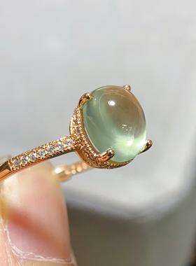 天然葡萄石戒指女冰种玉质绿翡翠色925银镀玫瑰金富贵绿色好幸运