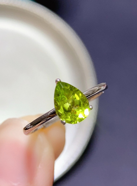 天然橄榄石戒指女银镀18k金镶嵌钻石碧玺宝石时尚个性百搭指环