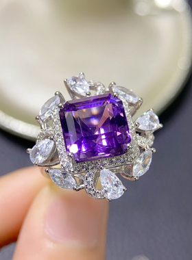 新款天然紫水晶吊坠戒指s925纯银高级彩宝豪华紫晶宝石套装