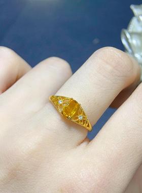 奢华古董超闪巴西天然黄水晶戒指