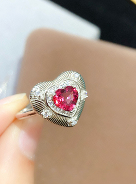 新S925纯银心形戒指天然紫牙乌石榴石6*6mm蕾丝复古时尚简约百搭
