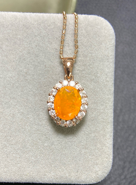 绚丽火欧泊吊坠晶体干净色彩明亮主石8*10mmS925银精工镶嵌