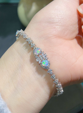 天然炫彩澳宝欧泊手链澳大利亚白欧泊手链日韩时尚欧泊手串礼物